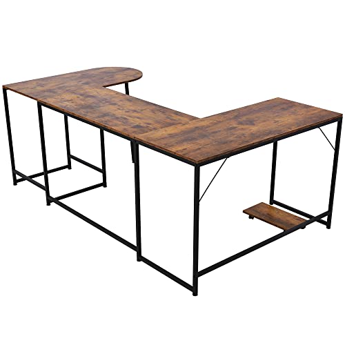 Merax U-Shaped Computer, Industrial Corner Writing CPU Stand, Gaming Table Workstation Home Office Desk, 78.7" L x 47" W x 30.1" H, Tiger