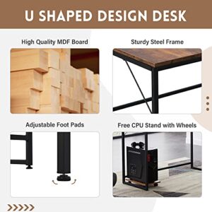 Merax U-Shaped Computer, Industrial Corner Writing CPU Stand, Gaming Table Workstation Home Office Desk, 78.7" L x 47" W x 30.1" H, Tiger
