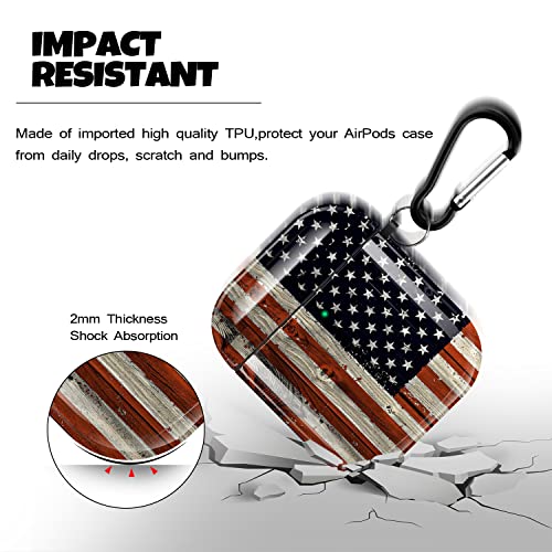 Sangkoo AirPods Case Cover,Soft TPU Shockproof Protective Cover Skin with Keychain for Apple AirPods 2nd 1st Generation Charging Case,Cute American Flag Airpod Case for Airpod 2/1