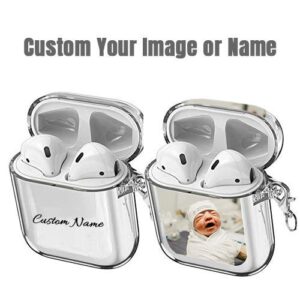 Custom Name Picture Airpods Case with Keychain, TPU Soft DIY Personalized, Compatible with Apple AirPods Pro and AirPods 2 and 1 Cover