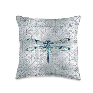 creativemotions dragonfly on sacred geometry pattern throw pillow, 16x16, multicolor