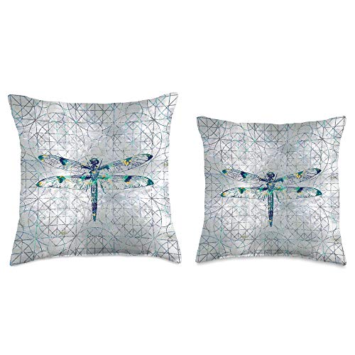 Creativemotions Dragonfly on Sacred Geometry Pattern Throw Pillow, 16x16, Multicolor