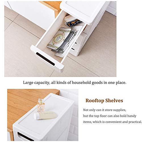 samanoya Dresser Storage Drawer Units Narrow Rolling Storage Cabinet Plastic 3-Drawer Storage Cart on Wheels, Standing Shelf Units for Bathroom Bedroom Office Kitchen Living Room (3-Drawer), White