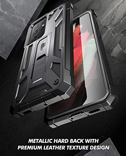 Poetic Spartan Case for Samsung Galaxy S21 Ultra 5G 6.8 inch, Built-in Screen Protector Work with Fingerprint ID, Full Body Rugged Shockproof Protective Cover Case with Kickstand, Metallic Gun Metal
