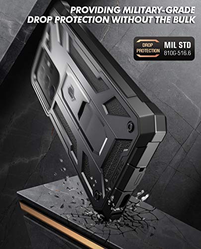 Poetic Spartan Case for Samsung Galaxy S21 Ultra 5G 6.8 inch, Built-in Screen Protector Work with Fingerprint ID, Full Body Rugged Shockproof Protective Cover Case with Kickstand, Metallic Gun Metal