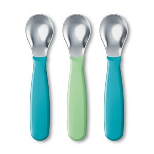 nuk kiddy cutlery spoons, 3 pack, 18+ months blue & green