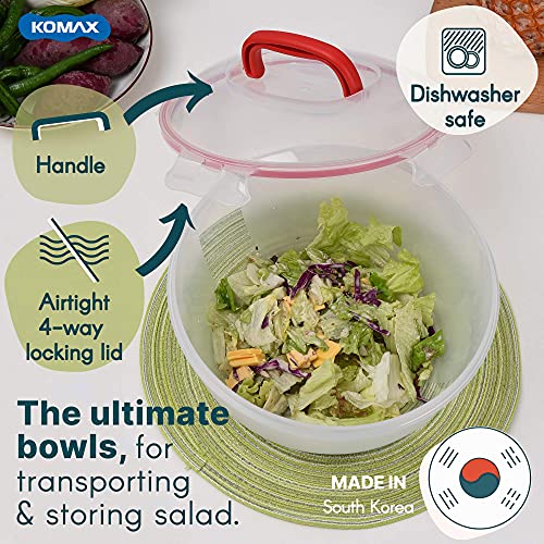 Komax Biokips Set of 2 Large Salad Bowls with Lids – 4.2 Qt Airtight Food Storage Containers – BPA-Free Salad Bowl with Lid that Locks – Microwave & Dishwasher Safe Salad Mixing Bowls