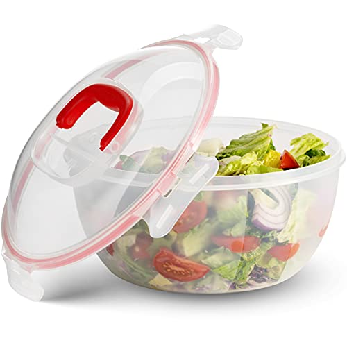 Komax Biokips Set of 2 Large Salad Bowls with Lids – 4.2 Qt Airtight Food Storage Containers – BPA-Free Salad Bowl with Lid that Locks – Microwave & Dishwasher Safe Salad Mixing Bowls