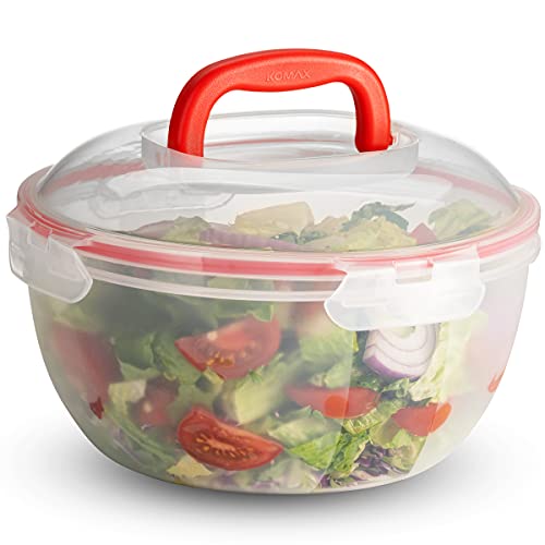 Komax Biokips Set of 2 Large Salad Bowls with Lids – 4.2 Qt Airtight Food Storage Containers – BPA-Free Salad Bowl with Lid that Locks – Microwave & Dishwasher Safe Salad Mixing Bowls