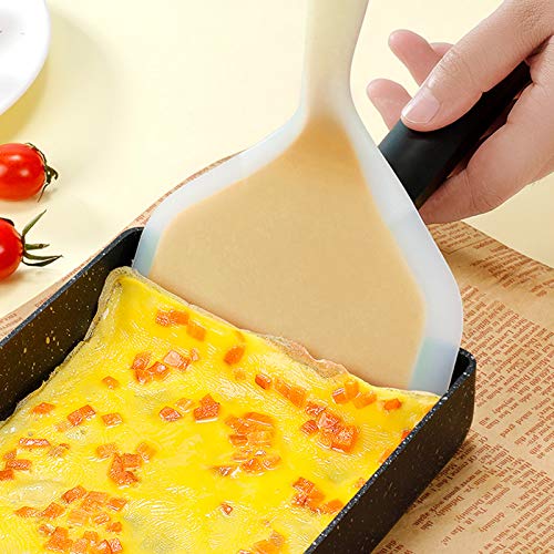 KUFUNG Silicone Spatula Pancakes Shovel Omelette Spatula Turner for Eggs Fish Pancake Pizza and Steak Wide Soft Pizza Shovel Non-Stick Heat-Resistant Kitchen Fried Shovel (Large, Yellow & Blue)