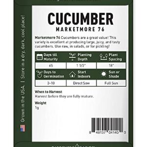 Cucumber Seeds for Planting - Marketmore 76 - Cucumis sativus Heirloom, Non-GMO Vegetable Variety- 1 Gram Seeds Great for Outdoor Gardening by Gardeners Basics