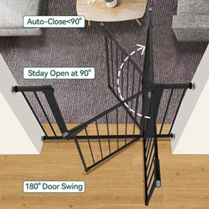 BABELIO 26-40 Inch Easy Install Extra Wide Pressure Mounted Metal Baby Gate, No Drilling, No Tools Required, with Wall Protectors and Extenders (Black)