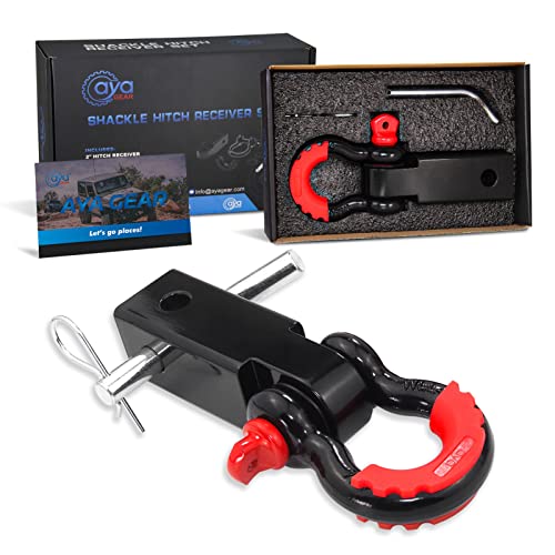 Aya Gear Shackle Hitch Receiver 2 inch 35,000lbs Break Strength Heavy Duty Receiver with 5/8" Screw Pin, 3/4 Shackle. Vehicle Recovery Off-Road, Towing Accessories Compatible with Trucks Jeeps