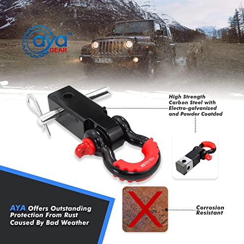 Aya Gear Shackle Hitch Receiver 2 inch 35,000lbs Break Strength Heavy Duty Receiver with 5/8" Screw Pin, 3/4 Shackle. Vehicle Recovery Off-Road, Towing Accessories Compatible with Trucks Jeeps