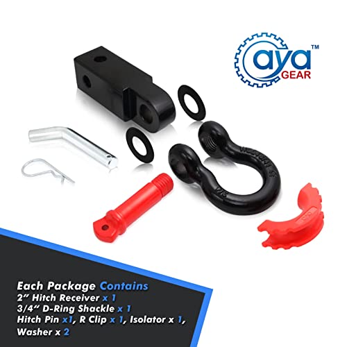 Aya Gear Shackle Hitch Receiver 2 inch 35,000lbs Break Strength Heavy Duty Receiver with 5/8" Screw Pin, 3/4 Shackle. Vehicle Recovery Off-Road, Towing Accessories Compatible with Trucks Jeeps