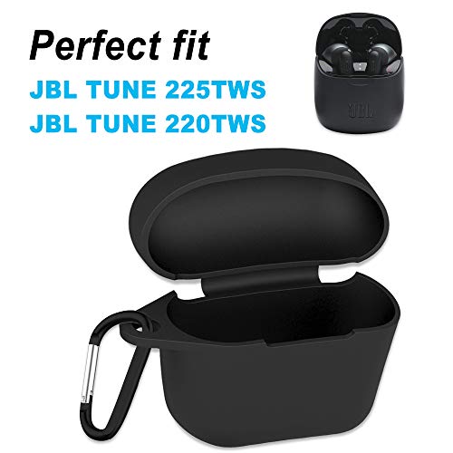 Tamon Silicone Case for JBL Tune 225TWS/220TWS, Soft and Flexible, Scratch/Shock Resistant Silicone Cover for JBL Tune 225TWS/220TWS Headphones (Black)