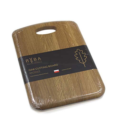 RYBA Hanging Wooden Chopping Board - Premium Solid Oak Wood - Great for Chopping and Serving Appetiser - Alternative Stylish Wooden Cheese Board – Oak Cutting Board with Hanging Hole (11x7,9x0,8")