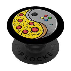 yin yang pizza video game controller food gaming boys men popsockets popgrip: swappable grip for phones & tablets