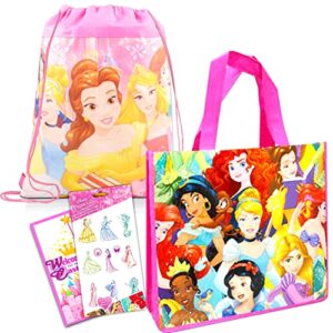 disney princess tote bags bundle - 2 pack disney princess reusable tote and drawstring bags | disney princess bags for women kids (disney princess tote bags)