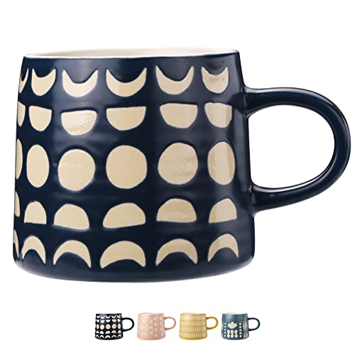 YouPeng Coffee Mug, Large Coffee Mugs with Relief Design as Gifts, Ceramic Coffee Cups with Handle for Men Women, Moon Blue 14oz Coffee Mug Durable and Modern