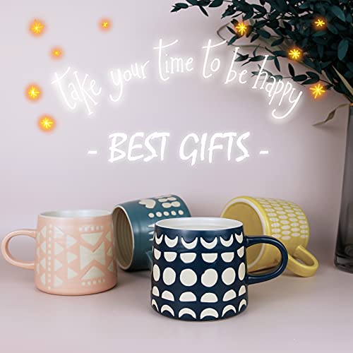 YouPeng Coffee Mug, Large Coffee Mugs with Relief Design as Gifts, Ceramic Coffee Cups with Handle for Men Women, Moon Blue 14oz Coffee Mug Durable and Modern