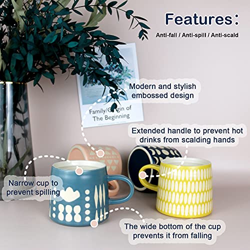 YouPeng Coffee Mug, Large Coffee Mugs with Relief Design as Gifts, Ceramic Coffee Cups with Handle for Men Women, Moon Blue 14oz Coffee Mug Durable and Modern