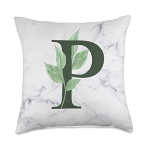 capital letter alphabet leaf monogram gift idea nature leaves name capital monogram p initial letter throw pillow, 18x18, multicolor