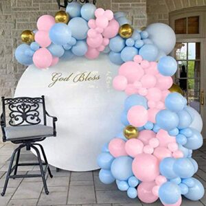 pink and blue balloons, 88pcs gold metallic foil balloons garland kit macaron latex balloon for birthday baby shower gender reveal party decorations