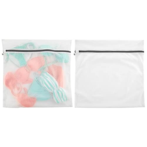 mDesign Medium Laundry Mesh Wash Bag - Fine Weave Fabric, Zipper Closure, Washing Machine, and Dryer Safe, Protect Lingerie, Delicates, Underwear, Bras, Leggings - Reusable - 2 Pack, 24" x 24" - White