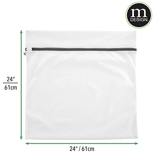 mDesign Medium Laundry Mesh Wash Bag - Fine Weave Fabric, Zipper Closure, Washing Machine, and Dryer Safe, Protect Lingerie, Delicates, Underwear, Bras, Leggings - Reusable - 2 Pack, 24" x 24" - White