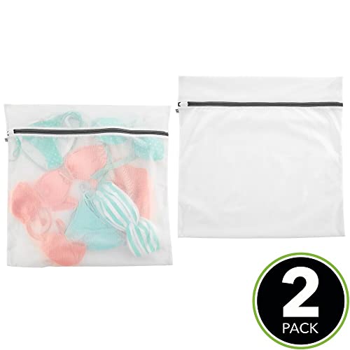 mDesign Medium Laundry Mesh Wash Bag - Fine Weave Fabric, Zipper Closure, Washing Machine, and Dryer Safe, Protect Lingerie, Delicates, Underwear, Bras, Leggings - Reusable - 2 Pack, 24" x 24" - White