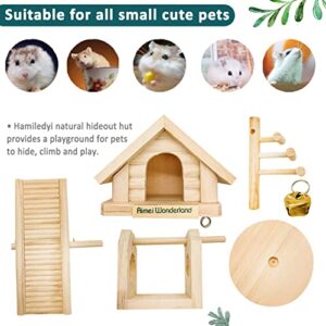 Hamiledyi Natural Dwarf Hamster House Double Decker Wooden Castle Small Animal Hideout Huts with Stair DIY Pet Living Playground Climbing Ladder Slide Training Play Toys for Syrian Mice Rats