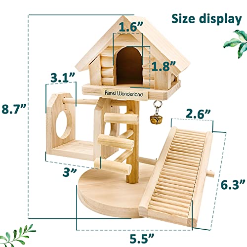 Hamiledyi Natural Dwarf Hamster House Double Decker Wooden Castle Small Animal Hideout Huts with Stair DIY Pet Living Playground Climbing Ladder Slide Training Play Toys for Syrian Mice Rats