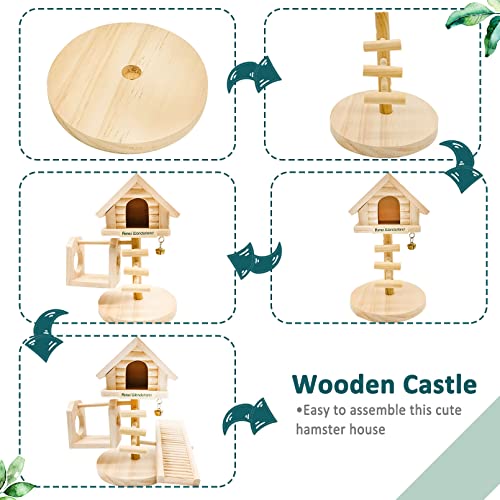 Hamiledyi Natural Dwarf Hamster House Double Decker Wooden Castle Small Animal Hideout Huts with Stair DIY Pet Living Playground Climbing Ladder Slide Training Play Toys for Syrian Mice Rats