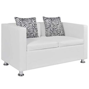 yuuiklle sofa 2-seater, sofa bed with armrest, modern black faux leather love seats futon sofa loveseat living room office couch small space，artificial leather white