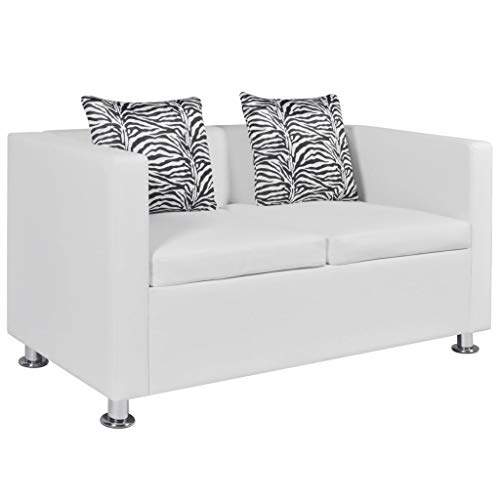 YUUIKLLE Sofa 2-Seater, Sofa Bed with Armrest, Modern Black Faux Leather Love Seats Futon Sofa Loveseat Living Room Office Couch Small Space，Artificial Leather White