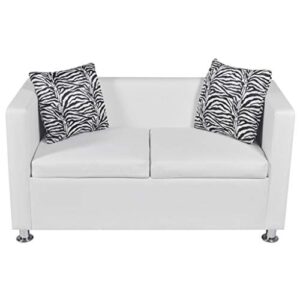 YUUIKLLE Sofa 2-Seater, Sofa Bed with Armrest, Modern Black Faux Leather Love Seats Futon Sofa Loveseat Living Room Office Couch Small Space，Artificial Leather White