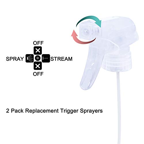 Cosywell Spray Bottle Mist Spray Stream Trigger Replacement Parts Spray Bottle Trigger Sprayer Bottle Nozzles With Pipes Fits 8 oz /16 oz 28/400 Round Neck Bottles Clear 2 Pcs (2PCS, Clear)