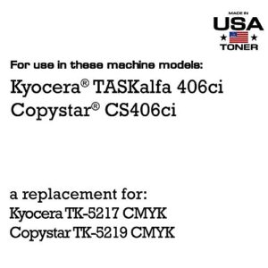 MADE IN USA TONER Compatible Replacement for use in Kyocera TASKalfa 406ci (TK-5217 CMYK) and Copystar CS 406ci (TK-5219 CMYK) (Black,Cyan,Yellow,Magenta, 4-Pack)