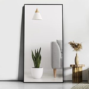 cassilando full length mirror 65" × 24", floor big mirror,standing mirror, against wall for bedroom,dressing and wall-mounted thin frame mirror (black, 65x24)