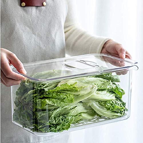 Slideep Refrigerator Food Storage Containers, Produce Saver Stackable Container with Lids & Removable Drain Tray, Freezer Bins Stay Fresh Lettuce Salad Container for Fridge