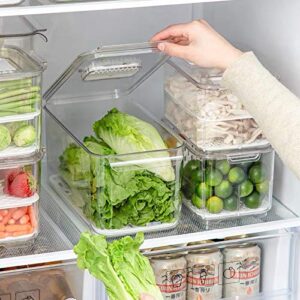 Slideep Refrigerator Food Storage Containers, Produce Saver Stackable Container with Lids & Removable Drain Tray, Freezer Bins Stay Fresh Lettuce Salad Container for Fridge