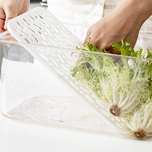 Slideep Refrigerator Food Storage Containers, Produce Saver Stackable Container with Lids & Removable Drain Tray, Freezer Bins Stay Fresh Lettuce Salad Container for Fridge