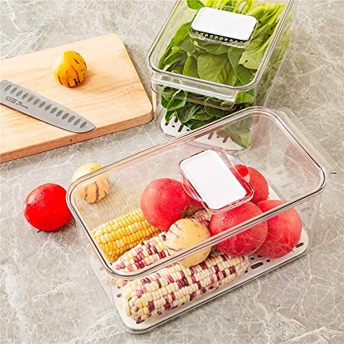 Slideep Refrigerator Food Storage Containers, Produce Saver Stackable Container with Lids & Removable Drain Tray, Freezer Bins Stay Fresh Lettuce Salad Container for Fridge