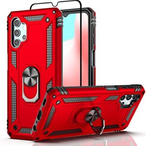 Dretal Galaxy A32 5G Case with Tempered Glass Screen Protector, Military Grade Shockproof Protective Case Cover with Rotating Holder Kickstand for Samsung Galaxy A32 5G (JS-Red)