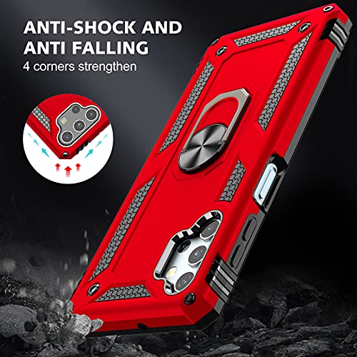 Dretal Galaxy A32 5G Case with Tempered Glass Screen Protector, Military Grade Shockproof Protective Case Cover with Rotating Holder Kickstand for Samsung Galaxy A32 5G (JS-Red)