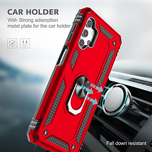 Dretal Galaxy A32 5G Case with Tempered Glass Screen Protector, Military Grade Shockproof Protective Case Cover with Rotating Holder Kickstand for Samsung Galaxy A32 5G (JS-Red)