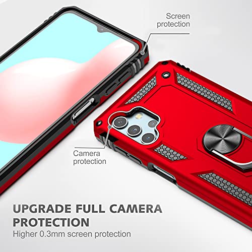 Dretal Galaxy A32 5G Case with Tempered Glass Screen Protector, Military Grade Shockproof Protective Case Cover with Rotating Holder Kickstand for Samsung Galaxy A32 5G (JS-Red)