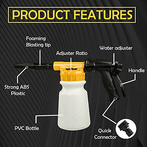 YunGuoGuo Foam Cannon for Garden Hose，Adjustment Ratio Dial Foam Gun,Car Wash Soap Spray Foamer Yellow