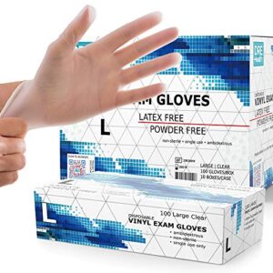 powder free disposable gloves large, [1000 count] - 4 mil clear vinyl gloves- extra strong, 4 mil thick - latex free, food safe, medical exam gloves, cleaning gloves - 10 boxes of 100
